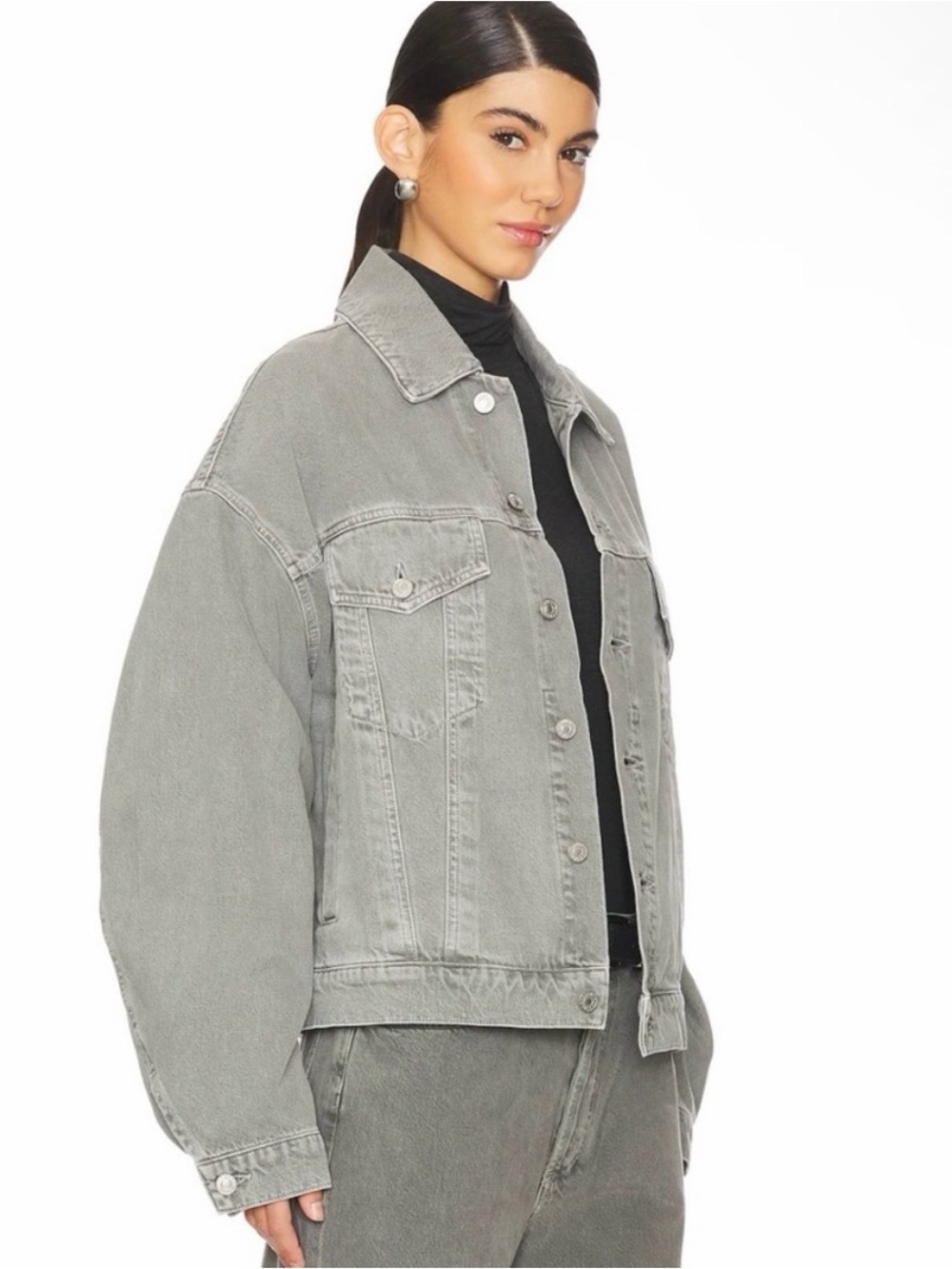 Agolde Dalton Balloon Sleeve Grey Denim Jacket